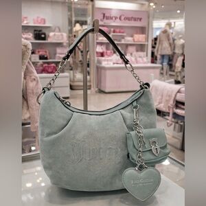 Juicy Couture Sage Green Rhinestone Heart Hobo Bag NWT